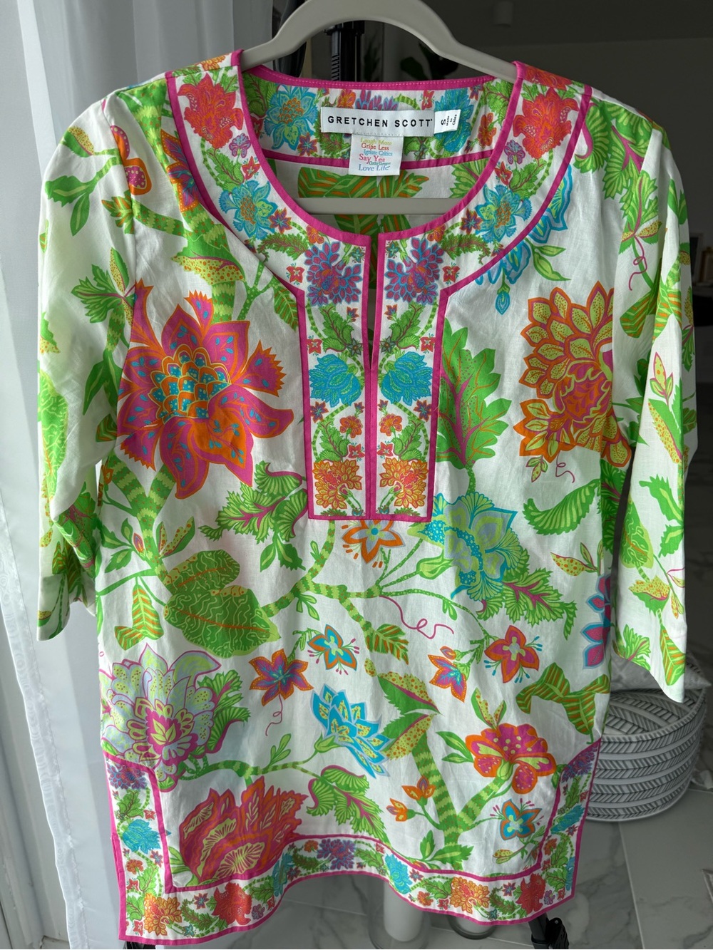 Gretchen Scott Colorful Floral Cotton Tunic Top Size Small